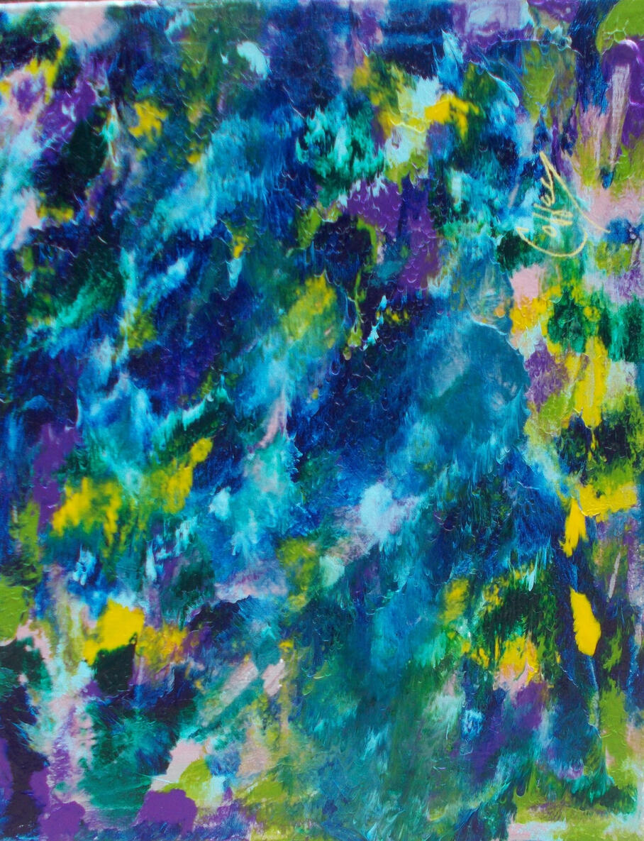 Flowers Landing in Pond - 2023 16x20"